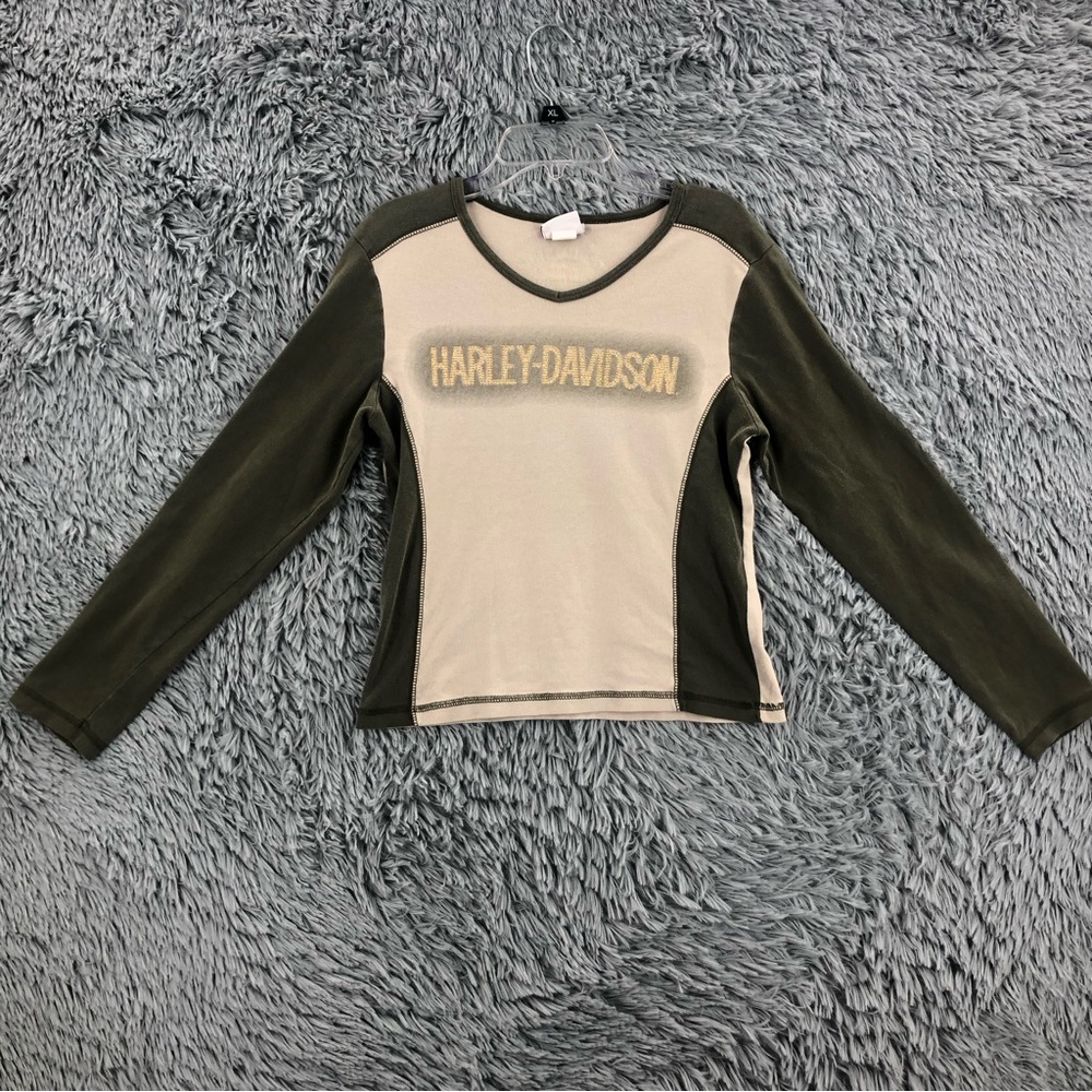 Harley Davidson Shirt Womens Medium Spellout Embellished Long Sleeve